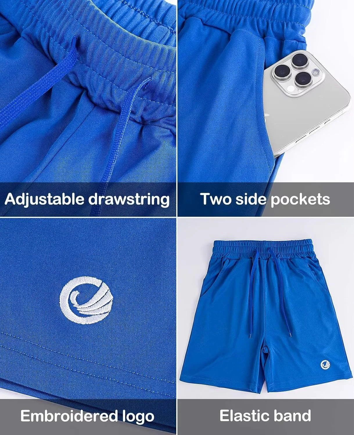 5 Pack Boys Athletic Shorts with Pockets Active Youth Basketball Shorts Quick Dry Kids Gym Soccer Shorts