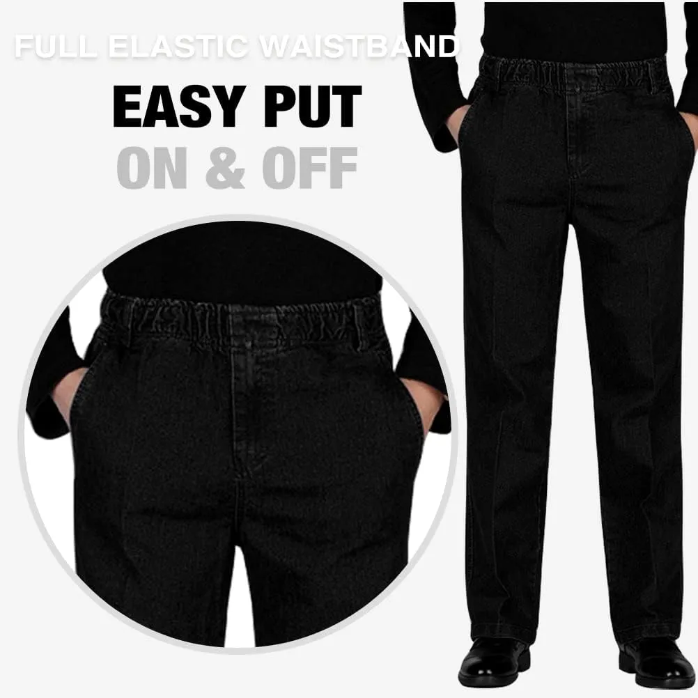 IDEALSANXUN Men??s Elastic Waist Loose Fit Denim Pants Casual Solid Jeans Trouser