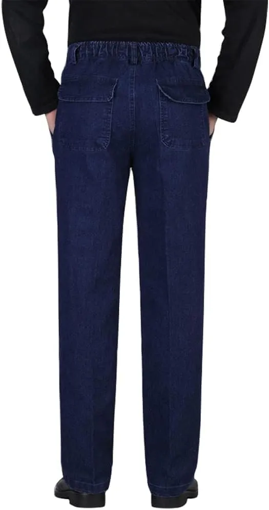 IDEALSANXUN Men??s Elastic Waist Loose Fit Denim Pants Casual Solid Jeans Trouser