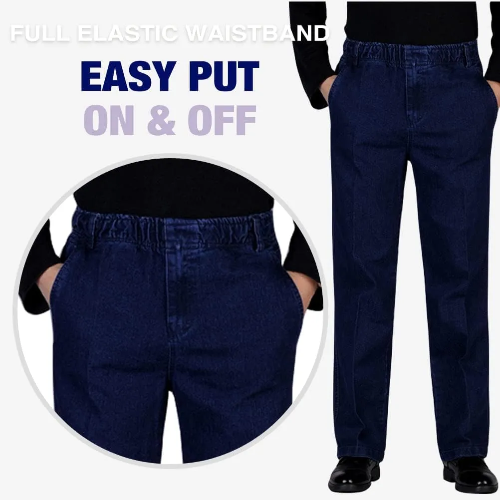 IDEALSANXUN Men??s Elastic Waist Loose Fit Denim Pants Casual Solid Jeans Trouser