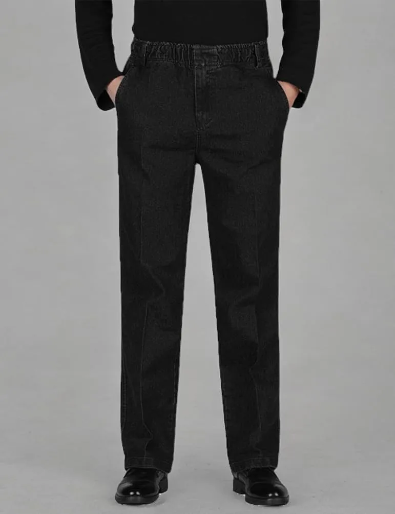 IDEALSANXUN Men??s Elastic Waist Loose Fit Denim Pants Casual Solid Jeans Trouser