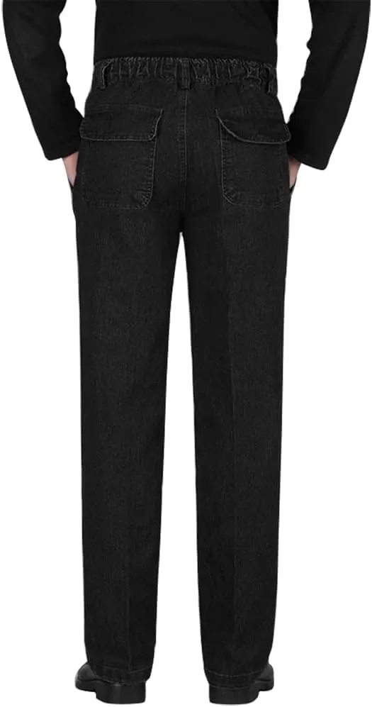 IDEALSANXUN Men??s Elastic Waist Loose Fit Denim Pants Casual Solid Jeans Trouser
