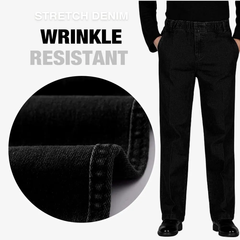 IDEALSANXUN Men??s Elastic Waist Loose Fit Denim Pants Casual Solid Jeans Trouser