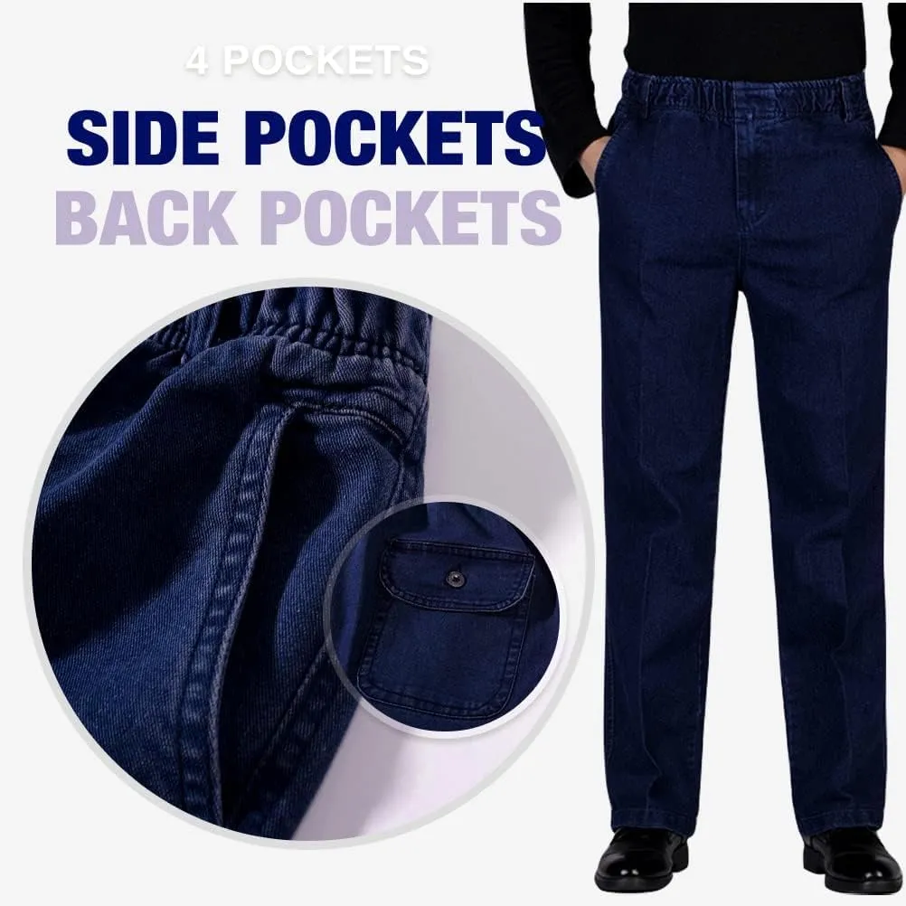 IDEALSANXUN Men??s Elastic Waist Loose Fit Denim Pants Casual Solid Jeans Trouser
