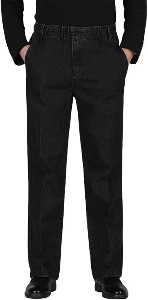 IDEALSANXUN Men??s Elastic Waist Loose Fit Denim Pants Casual Solid Jeans Trouser