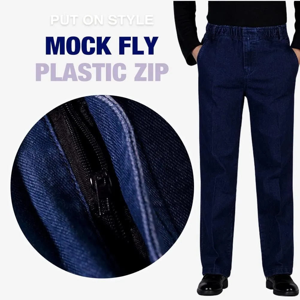IDEALSANXUN Men??s Elastic Waist Loose Fit Denim Pants Casual Solid Jeans Trouser