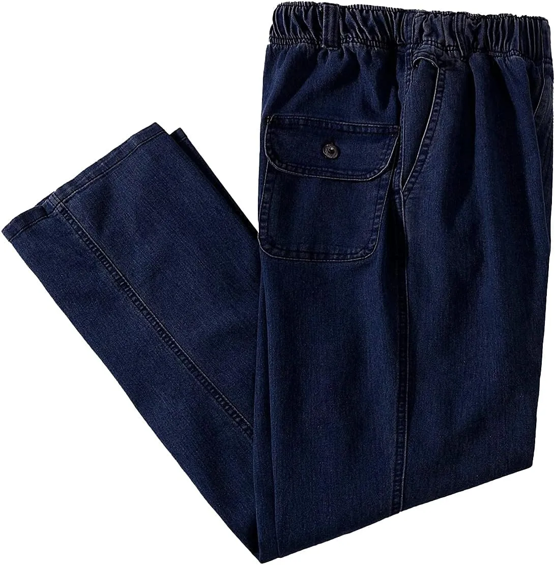IDEALSANXUN Men??s Elastic Waist Loose Fit Denim Pants Casual Solid Jeans Trouser