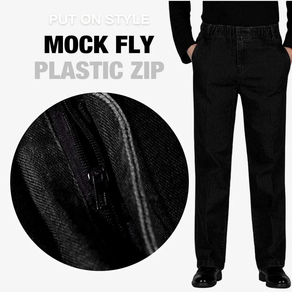 IDEALSANXUN Men??s Elastic Waist Loose Fit Denim Pants Casual Solid Jeans Trouser