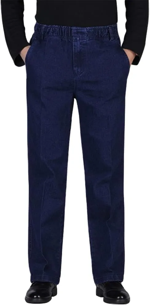 IDEALSANXUN Men??s Elastic Waist Loose Fit Denim Pants Casual Solid Jeans Trouser