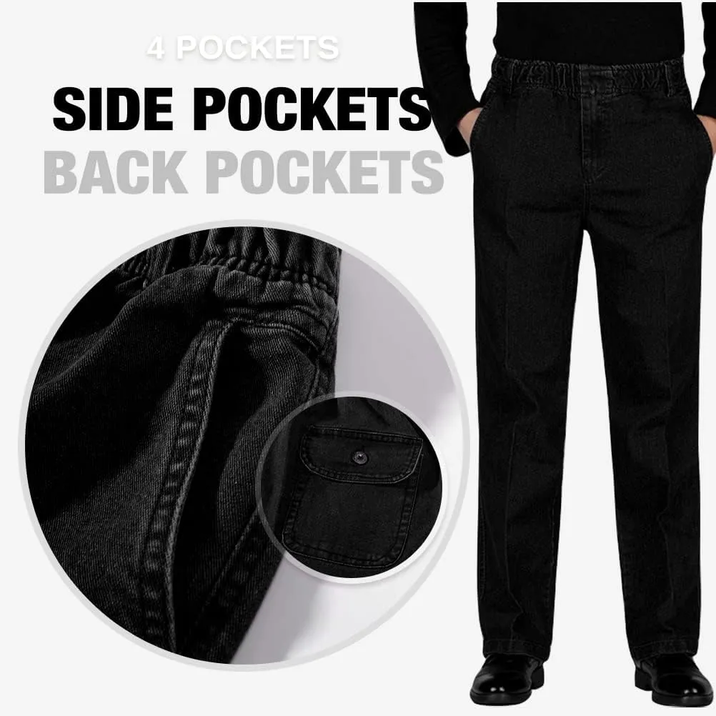 IDEALSANXUN Men??s Elastic Waist Loose Fit Denim Pants Casual Solid Jeans Trouser