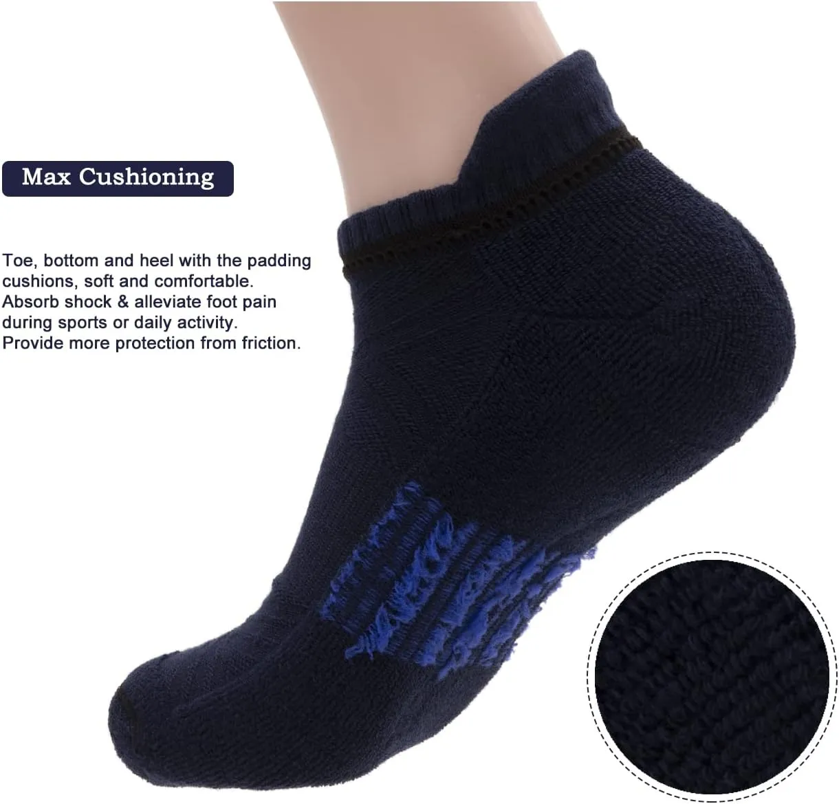 Mens Cotton Cushioned Athletic Ankle Low Cut Socks w/Arch Compression & Tab (5 Pack)