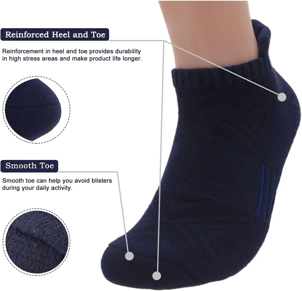 Mens Cotton Cushioned Athletic Ankle Low Cut Socks w/Arch Compression & Tab (5 Pack)