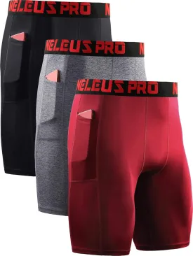 NELEUS Men's 3 Pack Running Compression Shorts with Pockets