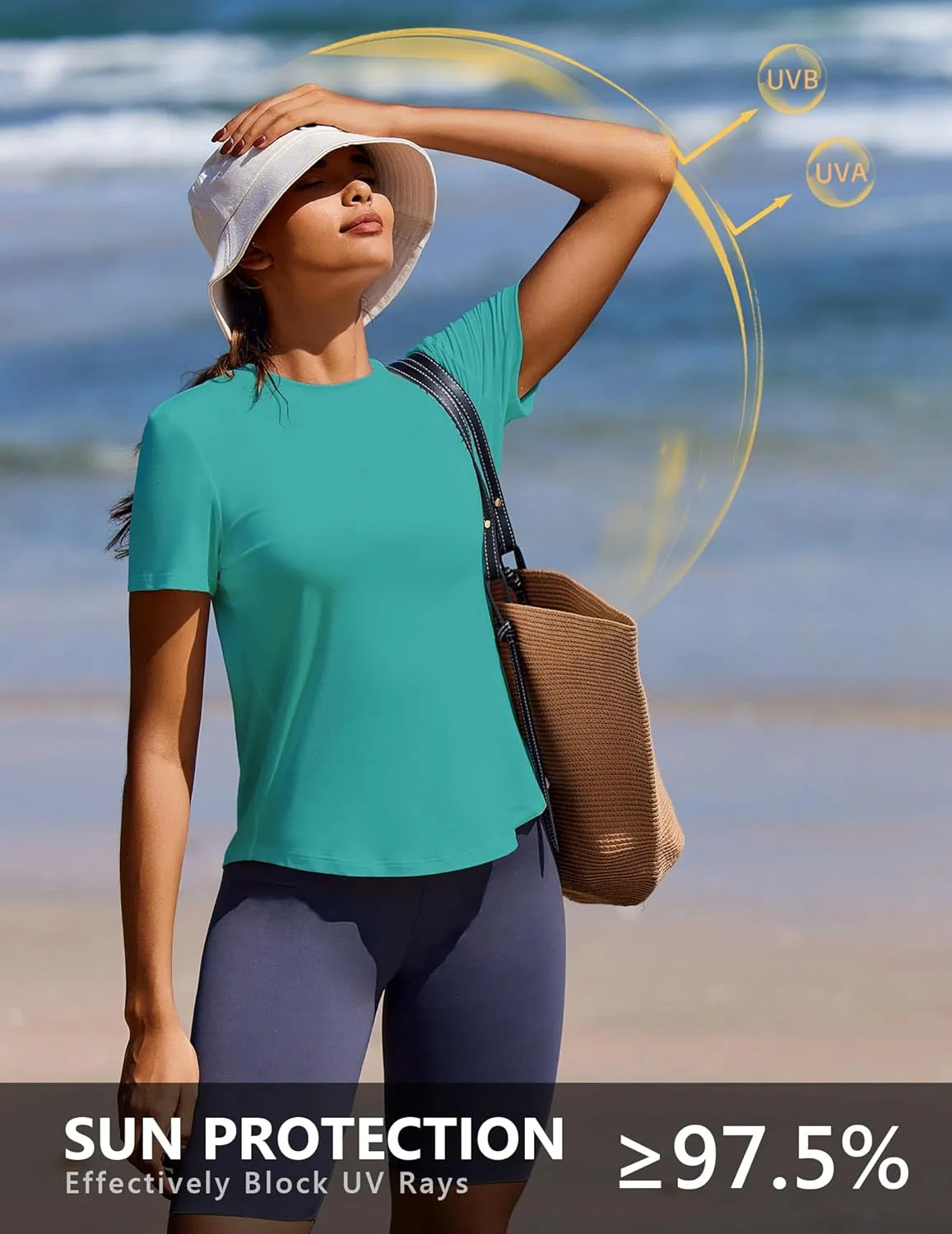 PINSPARK Soft Workout Tops for Women Short Sleeve UV Protection Shirt Quick Dry Athletic Swim Exercise Hiking Travel Shirts