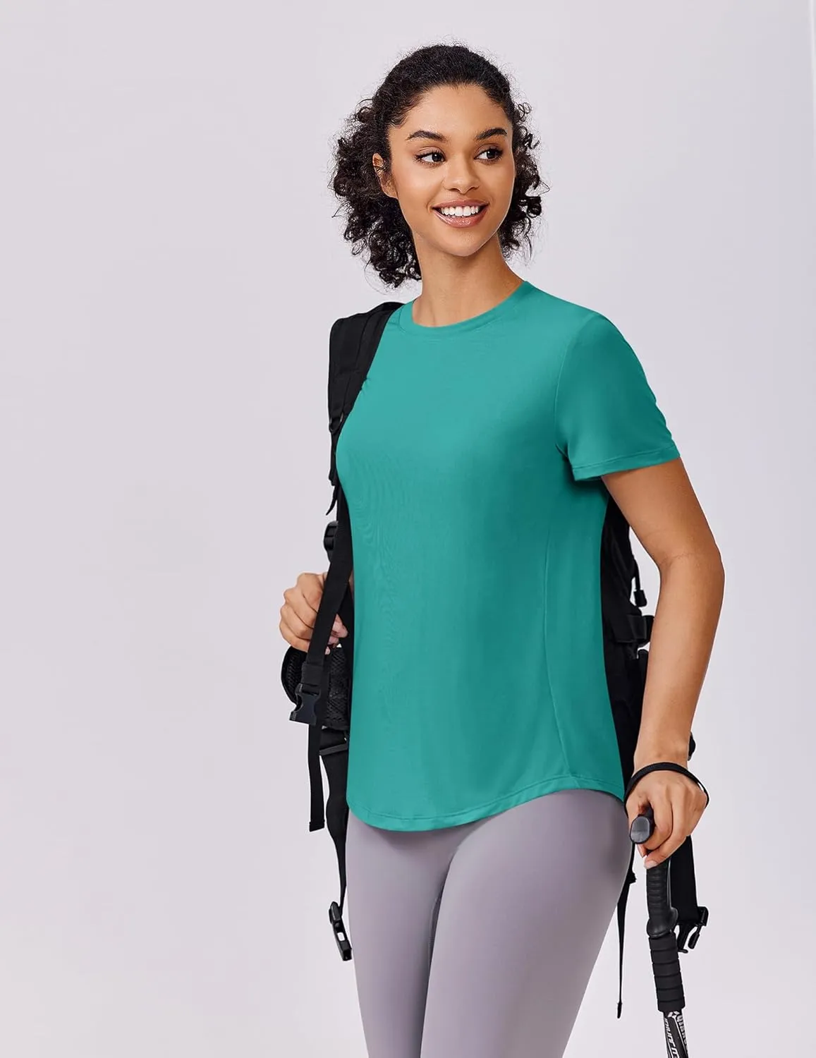 PINSPARK Soft Workout Tops for Women Short Sleeve UV Protection Shirt Quick Dry Athletic Swim Exercise Hiking Travel Shirts
