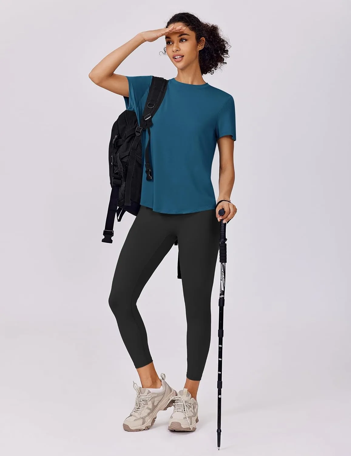 PINSPARK Soft Workout Tops for Women Short Sleeve UV Protection Shirt Quick Dry Athletic Swim Exercise Hiking Travel Shirts