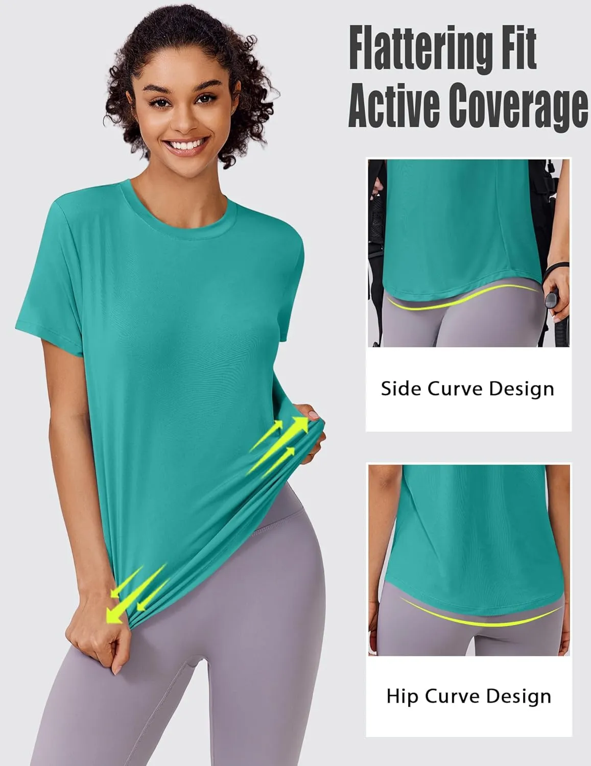 PINSPARK Soft Workout Tops for Women Short Sleeve UV Protection Shirt Quick Dry Athletic Swim Exercise Hiking Travel Shirts