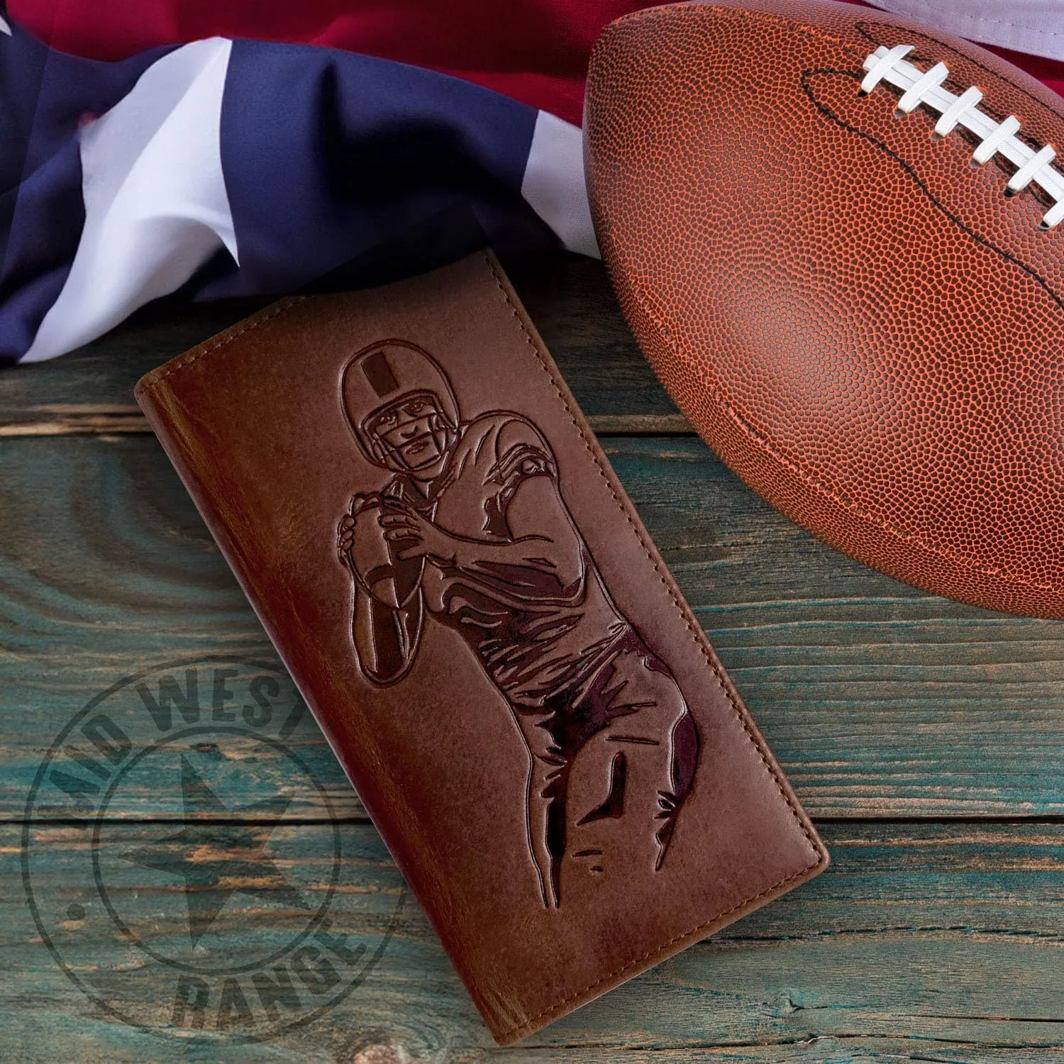 Quarterback Tall Wallet - Football Wallet - Full Grain Leather Tall Wallet | Long Bifold Wallet | Rodeo Wallet | Football Gift for men | Unique Football Gift